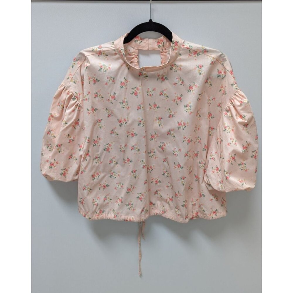 Anthropologie Pink Floral Open-Back Blouse